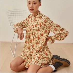 Reformation Jourdan Ruffled Verenna Floral Print Crepe Long Sleeve Mini Dress